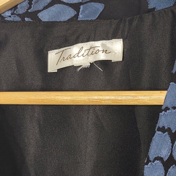 Tradition Black Blue Floral Sheer Tie Wrap Front Lightweight Blazer Cocktail - Picture 5 of 11